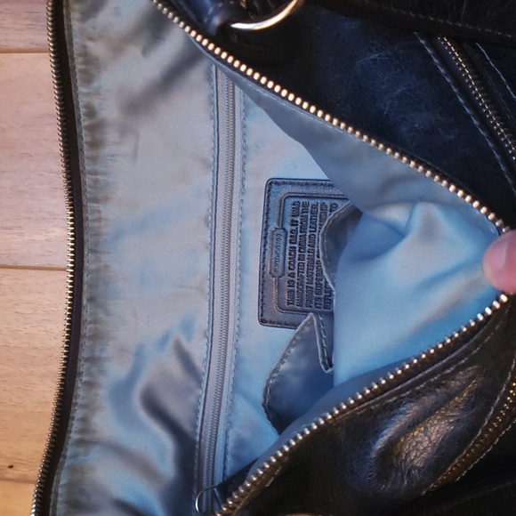 Coach leather purse tote shoulder bag large navy blue - Picture 6 of 9